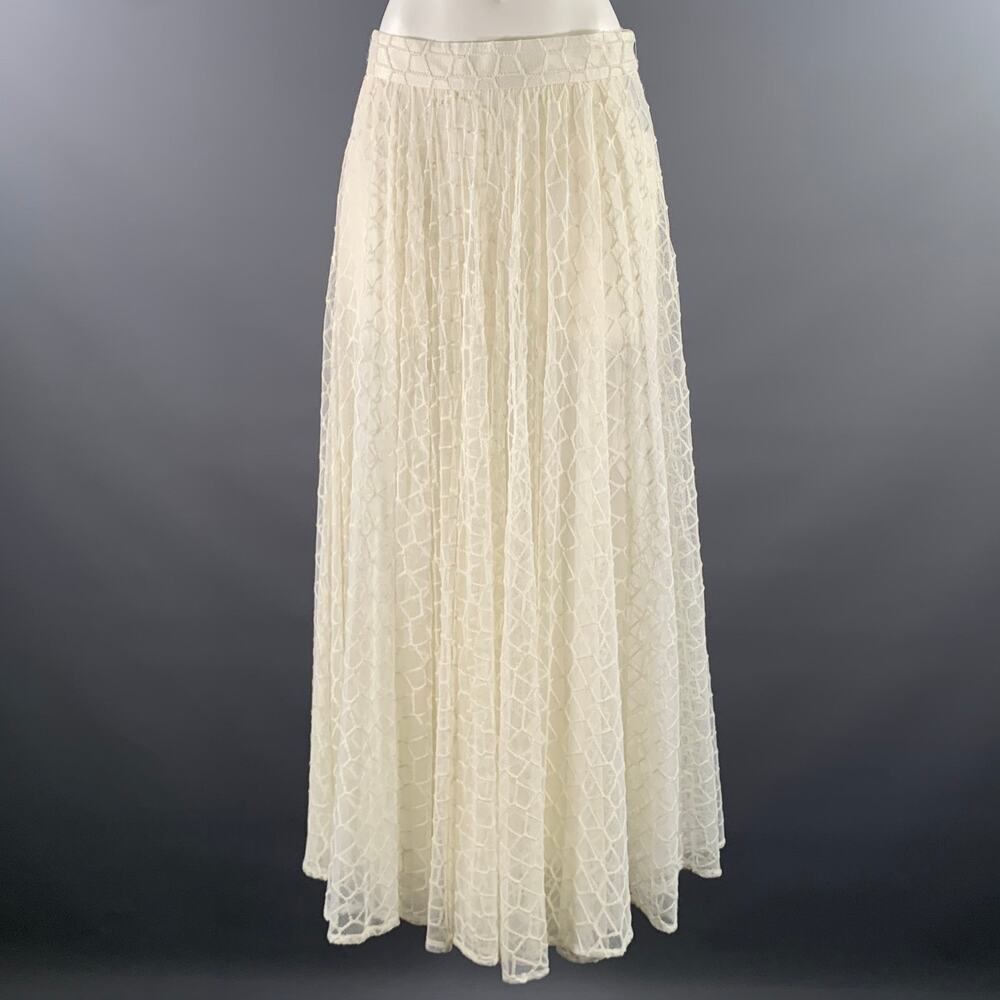 AKRIS Size 12 Cream Ivory Polyamid Wool Blend Lace Maxi Skirt